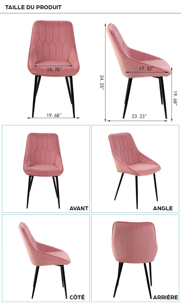 Chaise de salle à manger ou de restaurant en tissu rose avec dossier